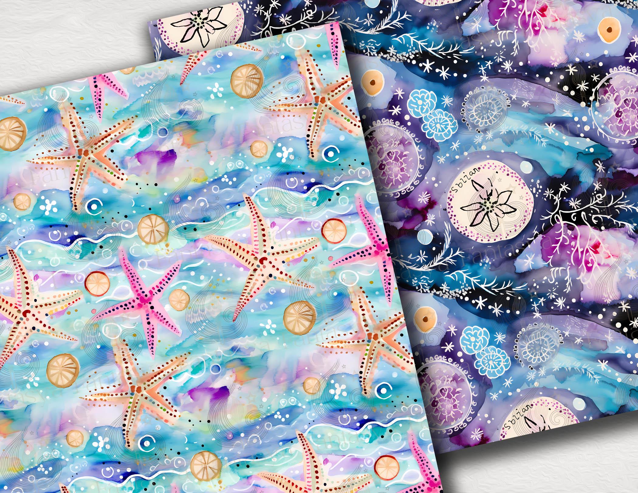 Ocean Seamless Patterns: Watercolor Sea Life Digital Paper Pack With ...