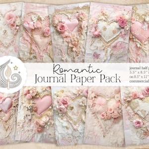 Diario basura romántico / Kit imprimible / Elegantes corazones de perlas de encaje de oro rosa / Shabby Chic / Diario basura de San Valentín / Papel de boda