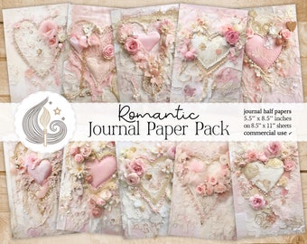 Romantisches Junk Journal | Druckbares Kit | Elegante Rosa Gold Spitze Perlen Herzen | Shabby Chic | Valentinstag Junk Journal | Hochzeitspapier