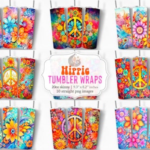 Hippie Tumbler Wrap Png | Tumbler Wrap Sublimation | Hippie Sublimation Design | Flower Power | 20oz Skinny Tumbler | Commercial Use
