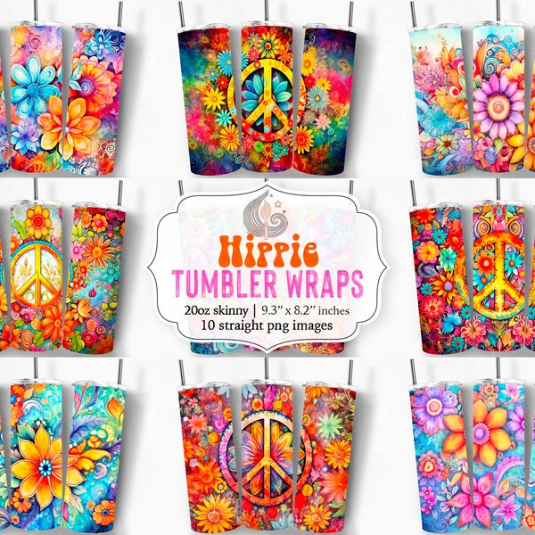 Hippie Tumbler Wrap Png | Tumbler Wrap Sublimation | Hippie Sublimation Design | Flower Power | 20oz Skinny Tumbler | Commercial Use