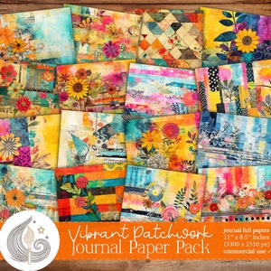 Junk Journal Paper | Mixed Media | Paper Crafts | Collage | Vibrant Patchwork | Boho Colorful Abstract Background Pages | Scrapbooking