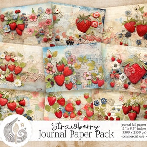 Papier journal indésirable aux fraises | Téléchargement instantané | Fournitures pour scrapbooking | Arrière-plans numériques | Technique mixte | Collage | Artisanat | Bricolage