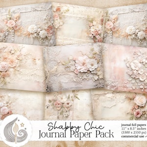 Shabby chique dagboekpapieren | Kit voor ongewenste tijdschriften | Digitale download | Afdrukbare vellen | Digitaal papier | Vintage romantische kanten rand