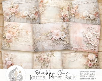 Shabby Chic Junk Journal Pages: Pastel Papers With Lace, Florals and ...
