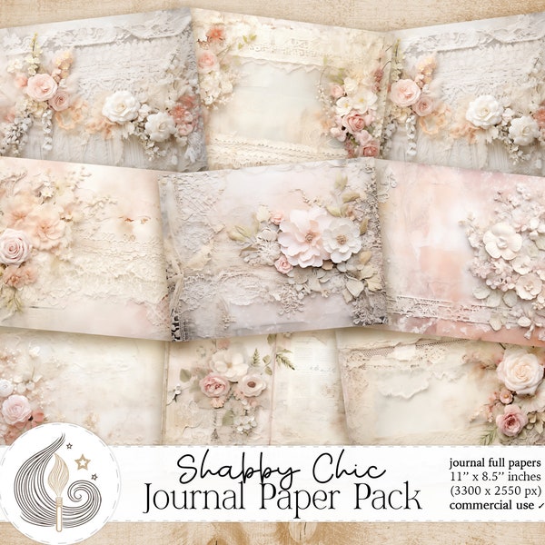 Shabby Chic Journal Papers | Junk Journal Kit | Digital Download | Printable Sheets | Digital Paper | Vintage Romantic Lace Trim