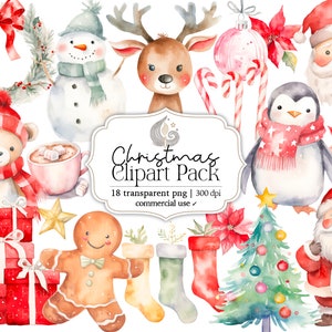 Set di clipart natalizie ad acquerello Decorazioni invernali Grafica per le vacanze Download immediato Uso commerciale Carta digitale Arte festiva