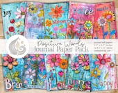 Positive Words Junk Journal Pages: Colorful Inspirational Papers with Bright Whimsical Motifs