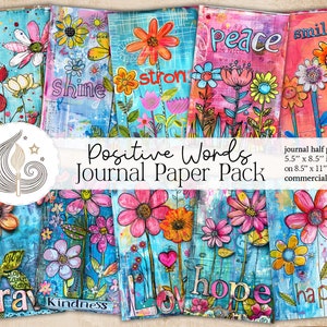 Positieve woorden Junk Journal Paper Pack | Commercieel gebruik | Digitale download | Bloemenachtergrond | Kaarten maken | Knutselen | Scrapbooken