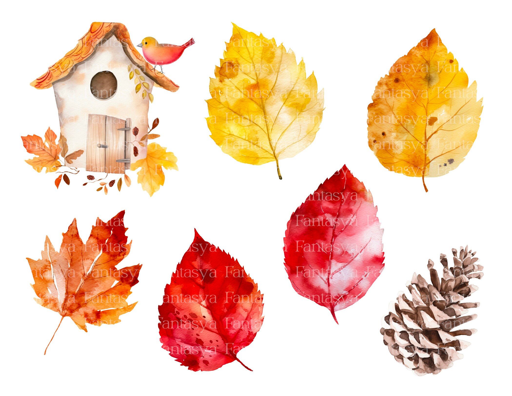 Watercolor Cozy Fall Clipart Pack: Pumpkins, Leaves and Autumn Decor ...