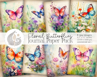 Floral Butterflies Junk Journal Pages: Spring Papers with Flowers Wings and Pastel Layers