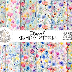 Seamless Wildflower Pattern | Commercial Use | Seamless Floral Digital Paper | Watercolor Garden Meadow Flowers | Scrapbook Paper