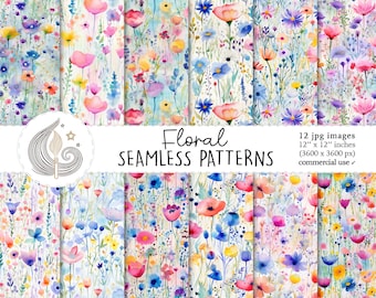 Floral Seamless Patterns: Pastel Watercolor Digital Paper Pack with Soft Abstract Blooms