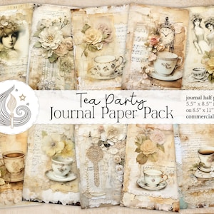 Carta per diario spazzatura del Tea Party / Pagine di diario antico / Kit di diario per tazze da tè vintage shabby chic / Creazione di carte / Effimeri stampabili