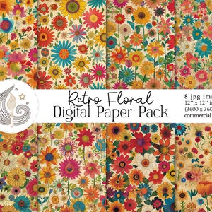 Pack de papier numérique floral rétro | Utilisation commerciale | Motifs floraux vintage | Arrière-plans bohèmes pour le scrapbooking, l'artisanat et le design