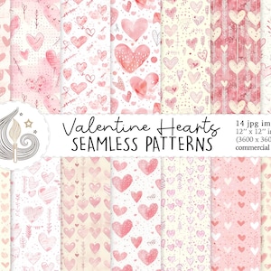 Patrón de corazones de San Valentín sin costuras / Uso comercial / Papel digital de San Valentín sin costuras / Corazones románticos rosas con garabatos / Papel para álbumes de recortes