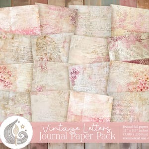 Vintage Letters Junk Journal Pages | Shabby Chic Journal Kit | Romantic Floral Lace Scrapbook Papers | Pink Grunge Printable Paper
