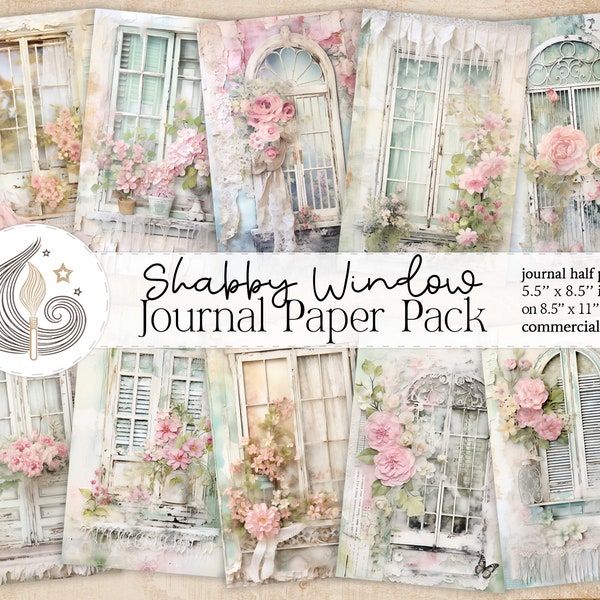 Vintage Shabby Window Journal Paper Pack | Shabby Chic Junk Journal Pages | Cottage House | Card Making | Scrapbook Paper | Crafts