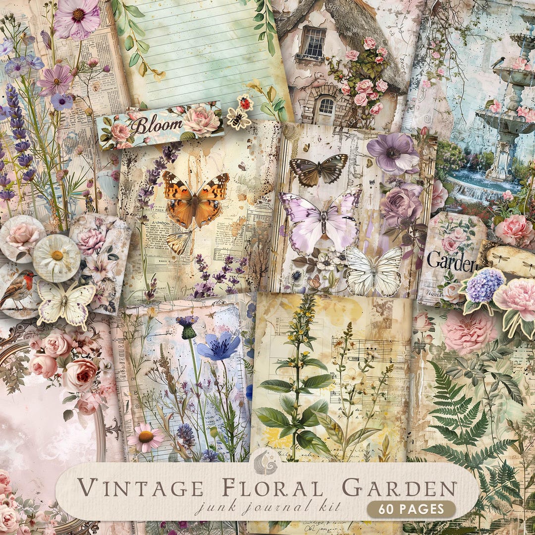 Vintage Floral Garden Junk Journal Kit: Botanical Antique Collage ...