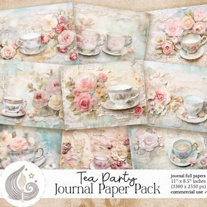 Shabby Chic Tea Party Junk Journal Papier | Knutselpapierpakket | Digitaal papier | Plakboekpapier | Kaarten maken | Theekransje afdrukbaar