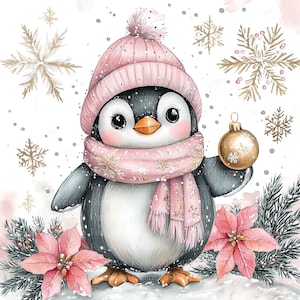 Kerstpinguïn-clipartpakket | 12 jpg-waterverfafbeeldingen | Kaarten maken | Plakboeken | Knutselen | Junkjournaal | Doe-het-zelf | Afdrukbare items