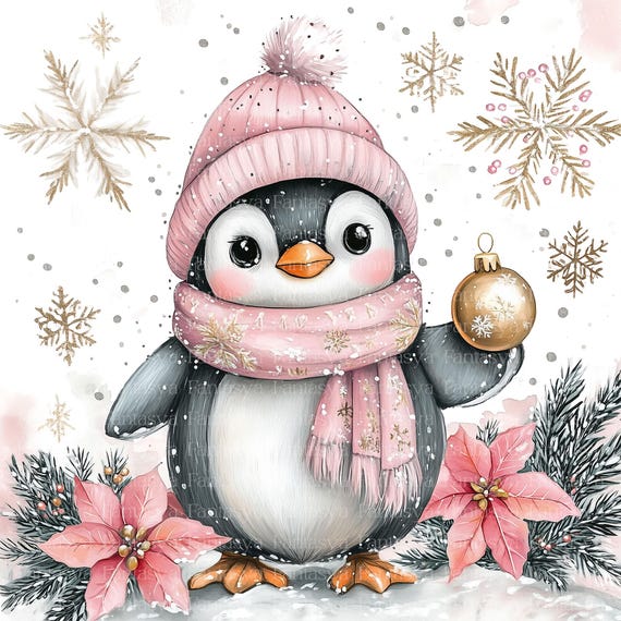 Watercolor Winter Penguin Clip Art Pack: 12 JPG Images