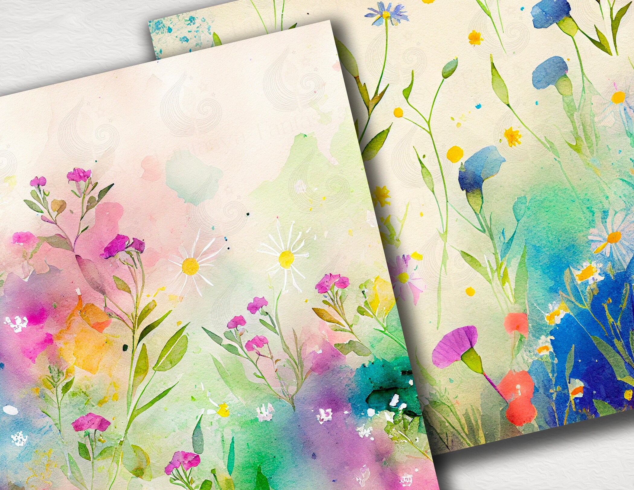Floral Digital Paper Pack: Watercolor Flower Backgrounds in Pastel and ...