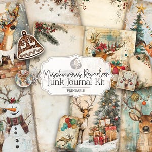 Kit diario di scarto di Mischievous Reindeer / Effimere natalizie stampabili / Carta per album di ritagli delle feste / Forniture per bricolage / Download digitale