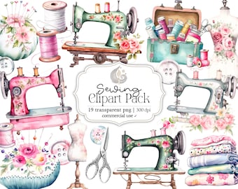 Clipart couture aquarelle | Machines à coudre | Téléchargement instantané | Utilisation commerciale | shabby chic | millésime | Cottagecore | png