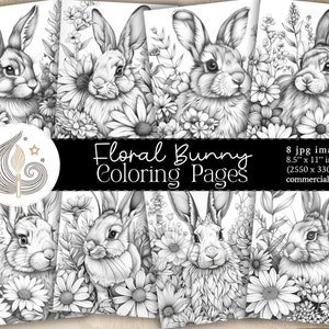 Häschen Malvorlagen | Blumen Häschen Printable Download | Malvorlagen für Erwachsene | Druckbare Malvorlagen | Malbuch für Erwachsene