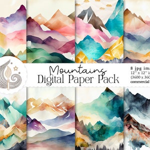 Berge Digitales Papier | Aquarell Gebirge | Scrapbooking Papier | Digitale Hintergründe | Druckbares Papier | Kommerzielle Nutzung | Basteln
