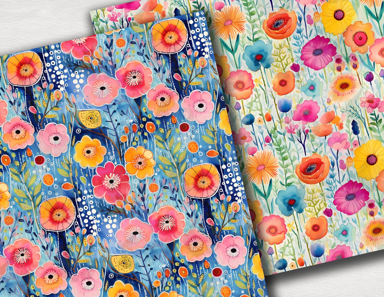 Floral Seamless Patterns: Watercolor Flower Digital Paper Pack in ...