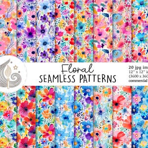 Nahtloses Blumenmuster | Kommerzielle Nutzung | Nahtloses Blumen Digital Papier | Aquarell lebendige bunte helle Blumen | Scrapbook-Papier