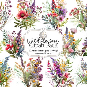 Watercolor Floral Clipart | Wildflower Bouquet | Watercolor Flower | Wedding Clipart | Digital Download | Commercial Use | Png