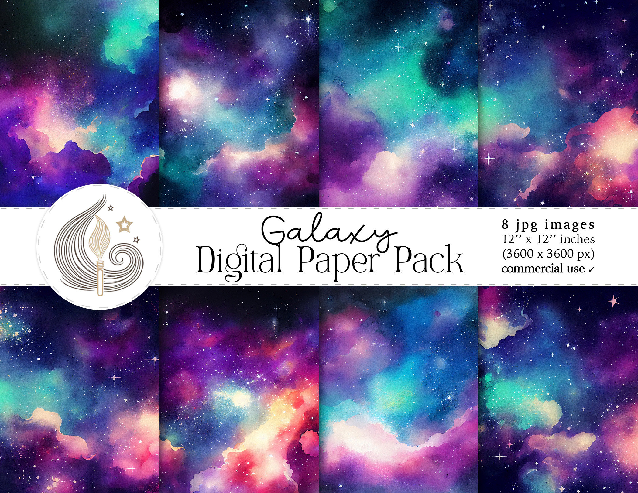 Watercolor Space Background Galaxy Starry Night Digital - Etsy