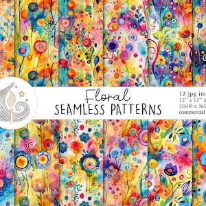 Seamless Floral Pattern | Commercial Use | Seamless Floral Digital Paper | Watercolor Colorful Whimsical Flowers | Scrapbook Paper