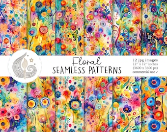 Vibrant Floral Seamless Patterns: Colorful Abstract Flower Digital ...