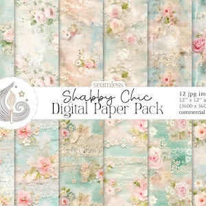 Shabby Chic Seamless Pattern | Retro Roses Digital Paper | Commercial Use | Seamless Rose Patterns | Vintage Floral Scrapbook Paper