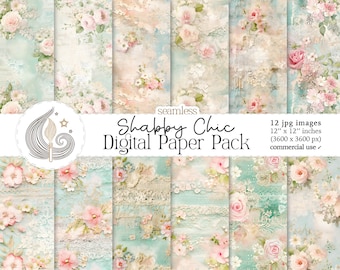 Shabby Chic Seamless Pattern | Retro Roses Digital Paper | Commercial Use | Seamless Rose Patterns | Vintage Floral Scrapbook Paper