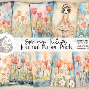 Pagine di diario Tulip Junk / Carta per diario floreale vintage / Kit per album di ritagli primaverili / Ephemera stampabile / Pacchetto di carta digitale Cottagecore