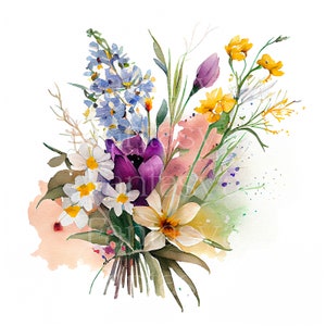 Spring Flowers Images Watercolor Clipart Pack Scrapbook Images Collage ...
