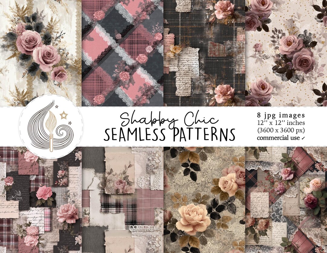 Shabby Chic Seamless Patterns: Romantic Rose Digital Paper Pack With ...