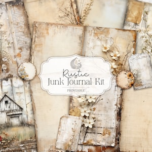 Kit di diario spazzatura rustico / Pagine di diario, documenti, oggetti effimeri, tag / Stampabili Shabby Chic / Kit di album di ritagli / Download digitale