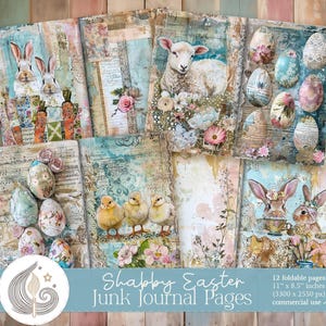 Páginas de diario basura de Pascua en mal estado / Kit de diario basura de Pascua imprimible / Estilo vintage / Conejito, cordero, pato, pollito / Descarga digital