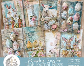Shabby Easter Junk Journal Pages: Pastel Papers With Eggs Rabbits ...