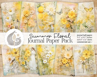 Summer Floral Junk Journal Pages: Botanical Papers with Bright Blooms and Soft Greenery