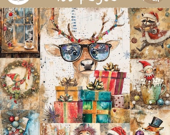 Quirky Christmas Junk Journal Pages | Whimsical Holiday Papers | Vintage Ephemera Kit