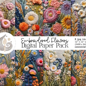 Papier numérique Fleurs brodées | Motif floral 3D | Téléchargement numérique | Papier imprimable | Papier numérique floral | Utilisation commerciale