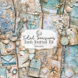 Kit de diario basura Tidal Treasures / Imprimible de efímeras oceánicas vintage / Páginas de álbum de recortes costeros / Paquete de papel de collage náutico / Manualidades