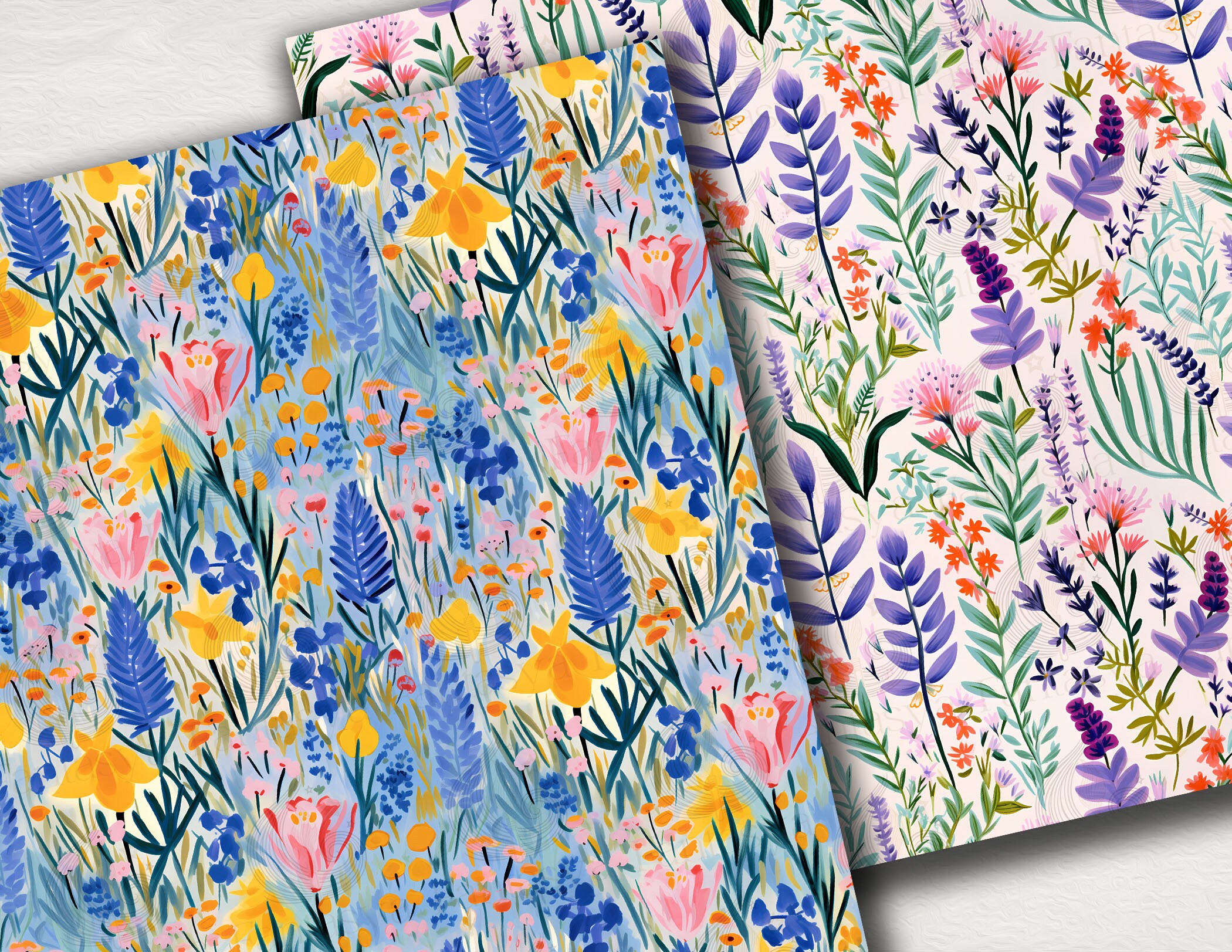 Floral Seamless Patterns: Botanical Digital Paper Pack With Watercolor ...